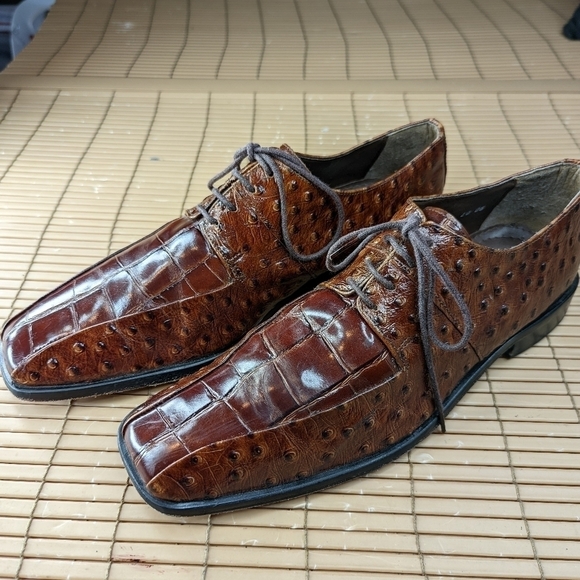 Stacy Adams Cognac Alligator/Ostrich Print Leather Loafers Sz 9.5M. - Picture 1 of 12